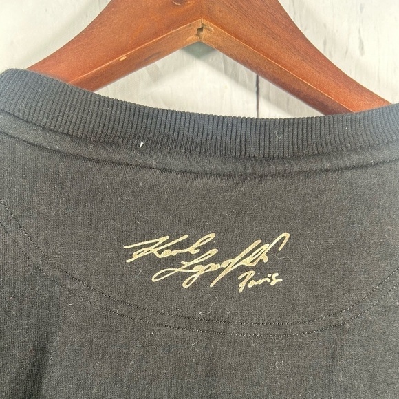 Karl Lagerfeld Paris Crew Neck Sweatshirt Womens Long Sleeve Sequin Black Top XS - Picture 4 of 8